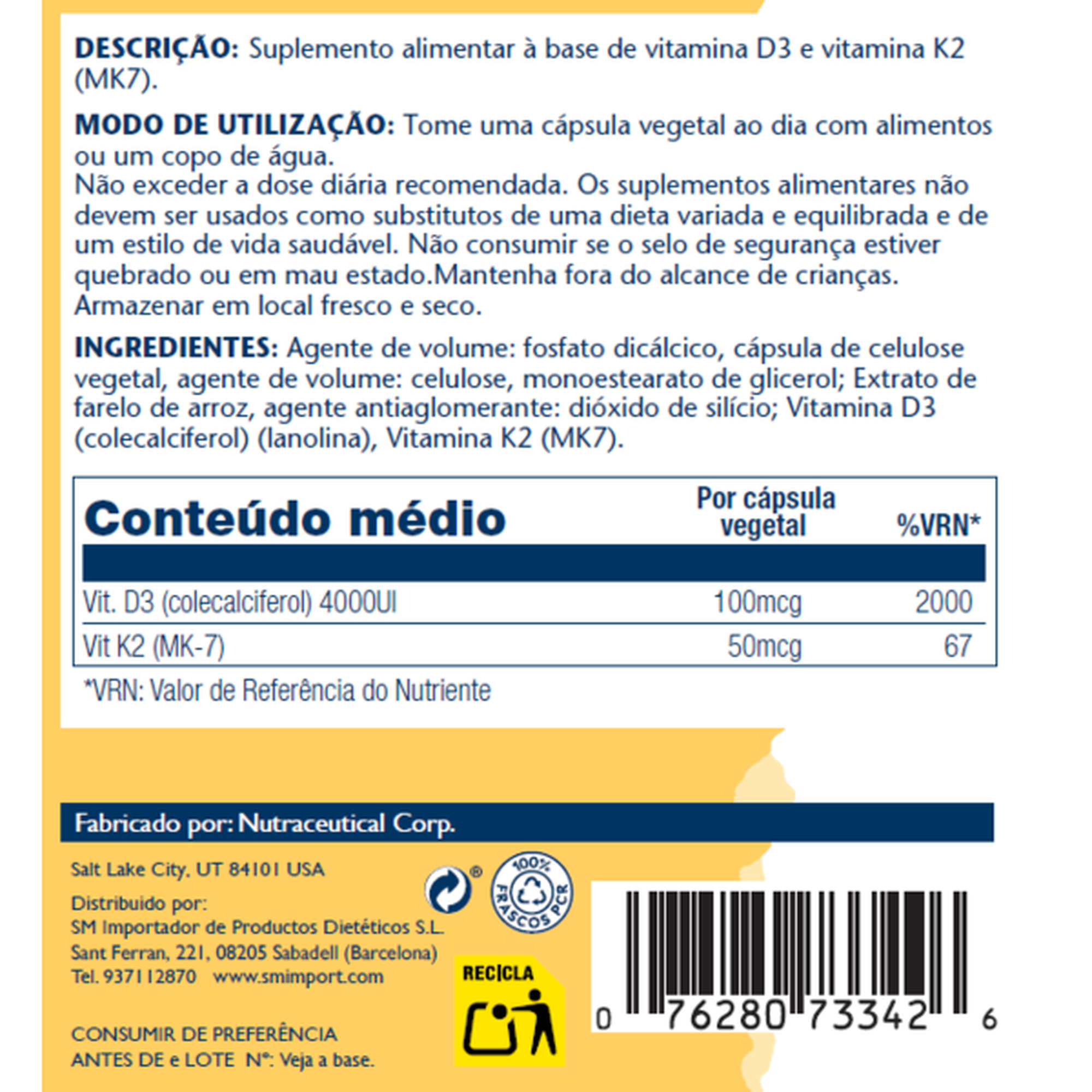 Cápsulas Saúde Óssea e Cardiovascular D3 & K2