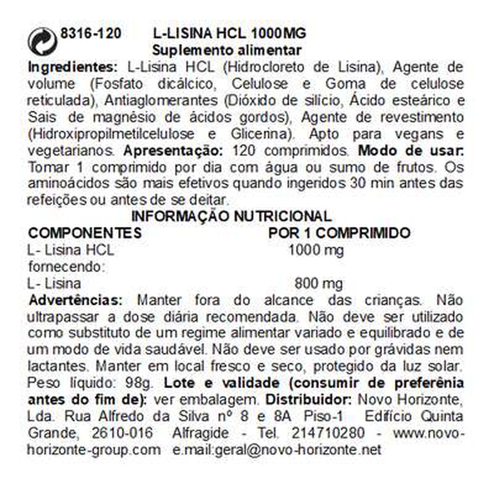 L-Lisina HCL 1000 mg