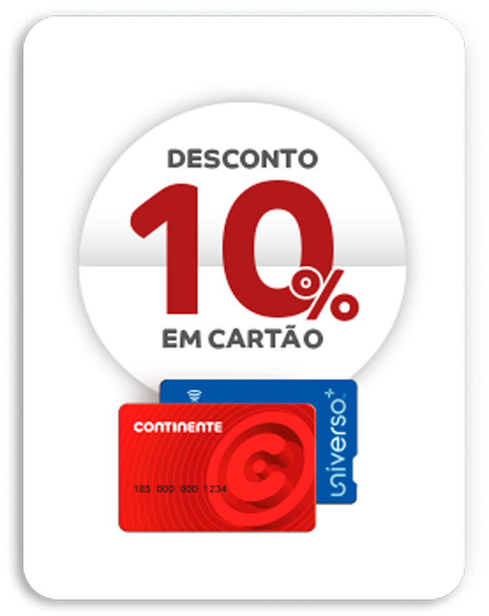 Desconto 10% em cartão continete e universo